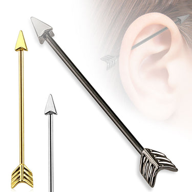 Gold Plated Piercing Arrow Industrial Barbell Body Jewellery