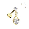 Lovers Entwined Heart Dangle with Gold Plating. Labret, Monroe, Tragus and Cartilage Earrings.