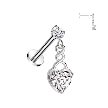 Lovers Entwined Heart Dangle. Labret, Monroe, Tragus and Cartilage Earrings.