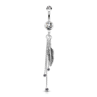 Dangling Feather and Chains Navel Bar