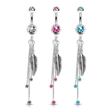 Dangling Feather and Chains Navel Bar