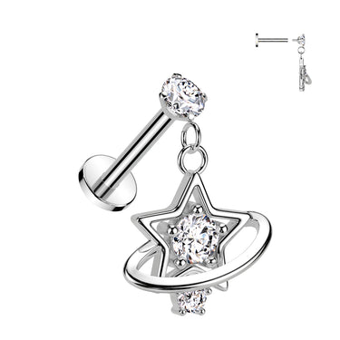 Celestial Halo Star Dangle in Silver. Labret, Monroe, Tragus and Cartilage Earrings.