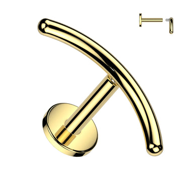 Curved Bar Stud with 14K Gold Plating. Labret, Monroe, Tragus and Cartilage Earrings