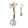 Gold Titanium Baguette Daisy Topper Belly Bar with Internal Threading