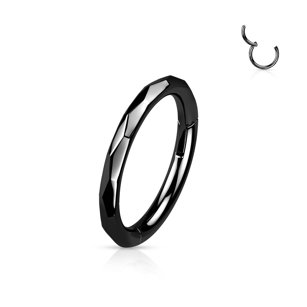 Faceted Black Titanium Hinged Clicker Body Jewellery