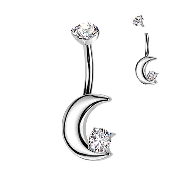 Titanium Crescent Moon Belly Ring with Internal Threading