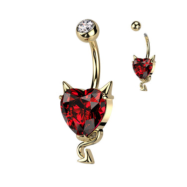 Horny Little Devils Love Heart Belly Ring with Gold Plating