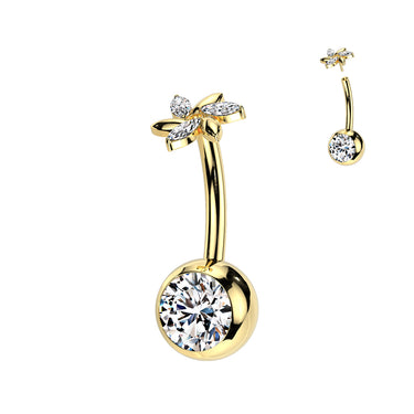 Gold Titanium Threadless Floral Spin Belly Bar