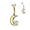 Gold Titanium Crescent Moon Belly Ring with Internal Threading