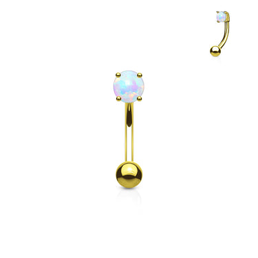 16g Petite Opal Prong Set Reverse Navel Ring In Yellow Gold