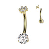 Gold Titanium Flower Topper Belly Bar with Internal Threading