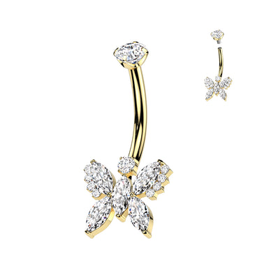 Gold Titanium Sophistiqué Butterfly Belly Bar with Internal Threading