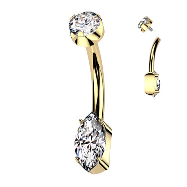 Gold Titanium Marquise Belly Ring with Internal Threading