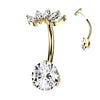 Gold Titanium Threadless Marquise Topper Belly Bar