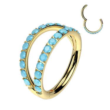 Gold Titanium Duo Stacked Turquoise Hoop Body Jewellery. Hinged Helix Earring.