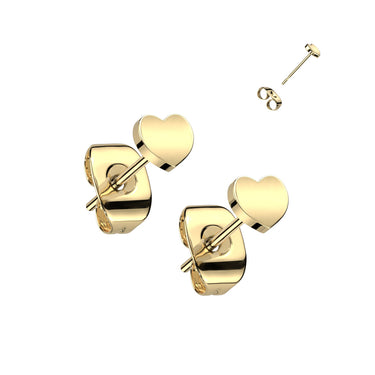 Gold Titanium Heart Earring with Traditional Butterfly Backing (PAIR)