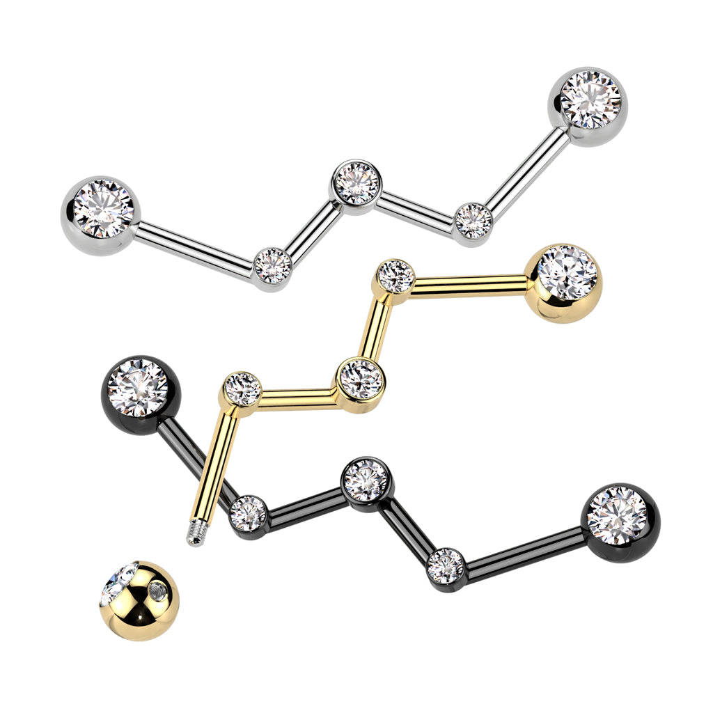 The Zig Zag Industrial Barbell with Gold Plating