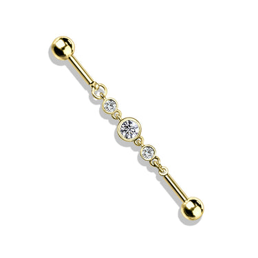 Gem Chain Multi Stud with Gold Plating. Industrial or Double Helix Body Jewellery