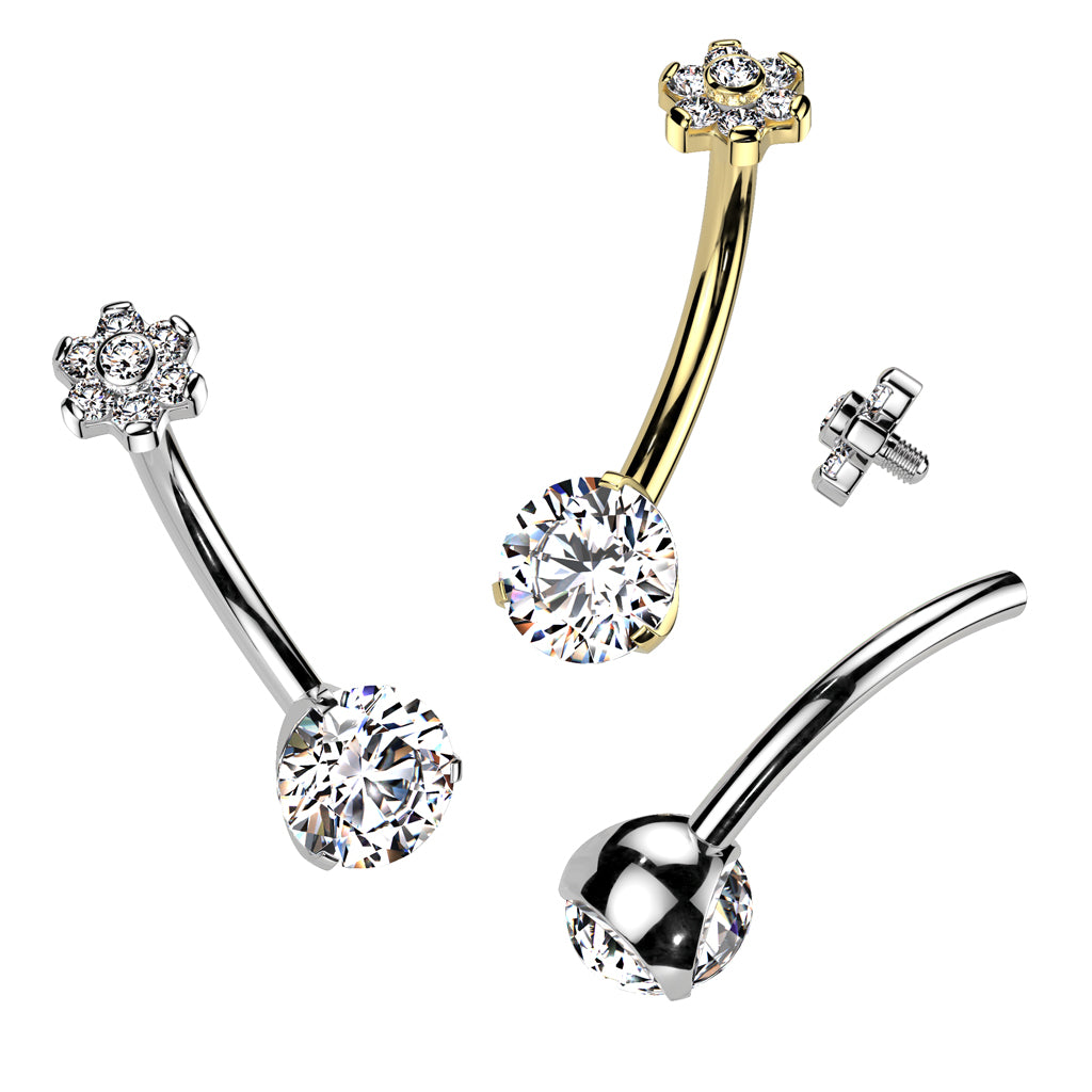 The Titanium Flower Topper Belly Ring with Internal Threading