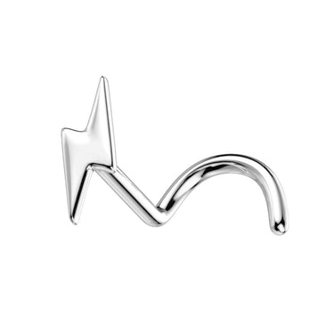 Lightening Bolt Corkscrew Nose Ring in 14K White Gold