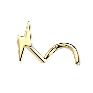 Lightening Bolt Corkscrew Nose Ring in 14K Gold