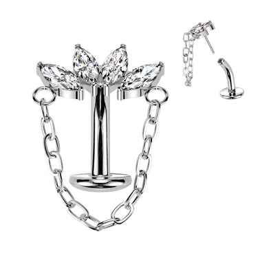 Titanium Threadless Lotus Chain Floating Belly Ring