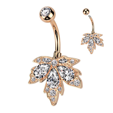 Autumns Maple Leaf Belly Bar with Rose Gold Plating