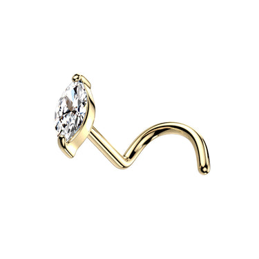 Teardrop Corkscrew Nose Ring in 14K Yellow Gold