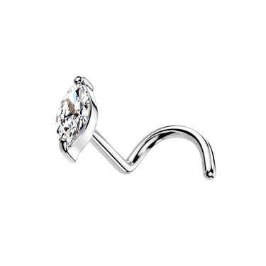 Teardrop Corkscrew Nose Ring in 14K White Gold