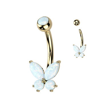 Opal Butterfly Navel Ring in 14K Yellow Gold