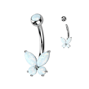 Opal Butterfly Navel Ring in 14K White Gold