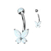 Opal Butterfly Navel Ring in 14K White Gold