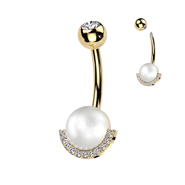 Perla Pearl Belly Button Rings with Gold Plating