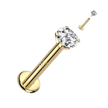 Internally Threaded Prong Set Gem Body Jewellery in 14K Yellow Gold. Labret, Monroe, Tragus and Cartilage Earrings.