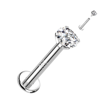 Internally Threaded Prong Set Gem Body Jewellery in 14K White Gold. Labret, Monroe, Tragus and Cartilage Earrings.