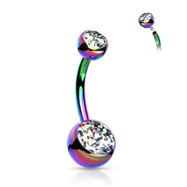 Implant Grade Rainbow Titanium Internally Threaded Gem Belly Ring