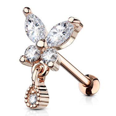 Butterfly Scallop Drop Stud with Rose Gold Plating. Labret, Monroe, Tragus and Cartilage Earrings.