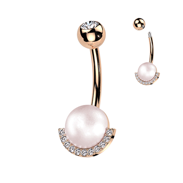 Perla Pearl Belly Button Rings with Rose Gold Plating