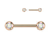 Rose Gold Titanium Internally Threaded Gemmed Nipple Barbells