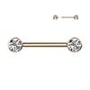 Rose Gold Titanium Internally Threaded Flat Gem Nipple Barbells