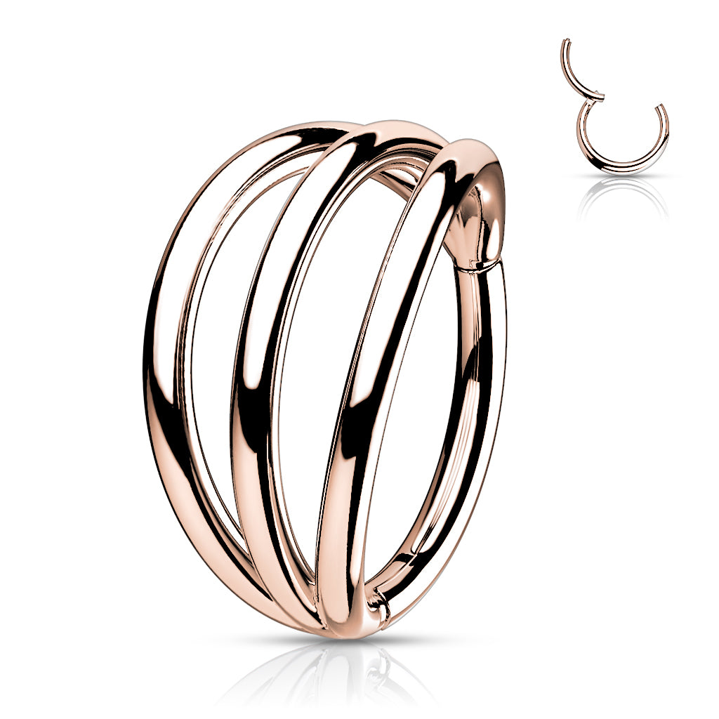 Halo Stacked Hoop Earrings in Rose Titanium. Tragus, conch and Cartilage Jewellery.