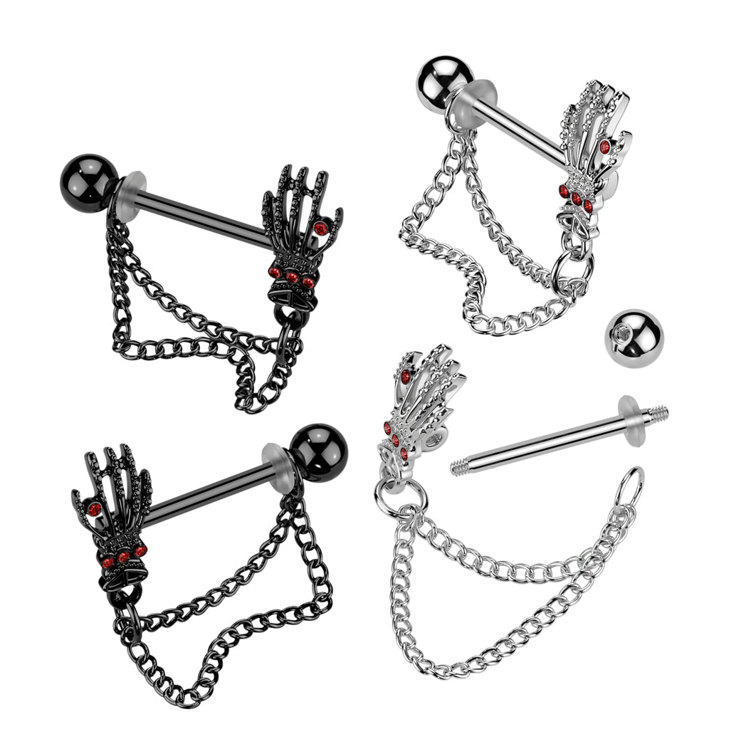 Chained Skeleton Hand Nipple Barbell (PAIR)