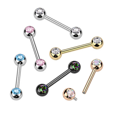 Solid Titanium Internally Threaded Gemmed Nipple Barbells