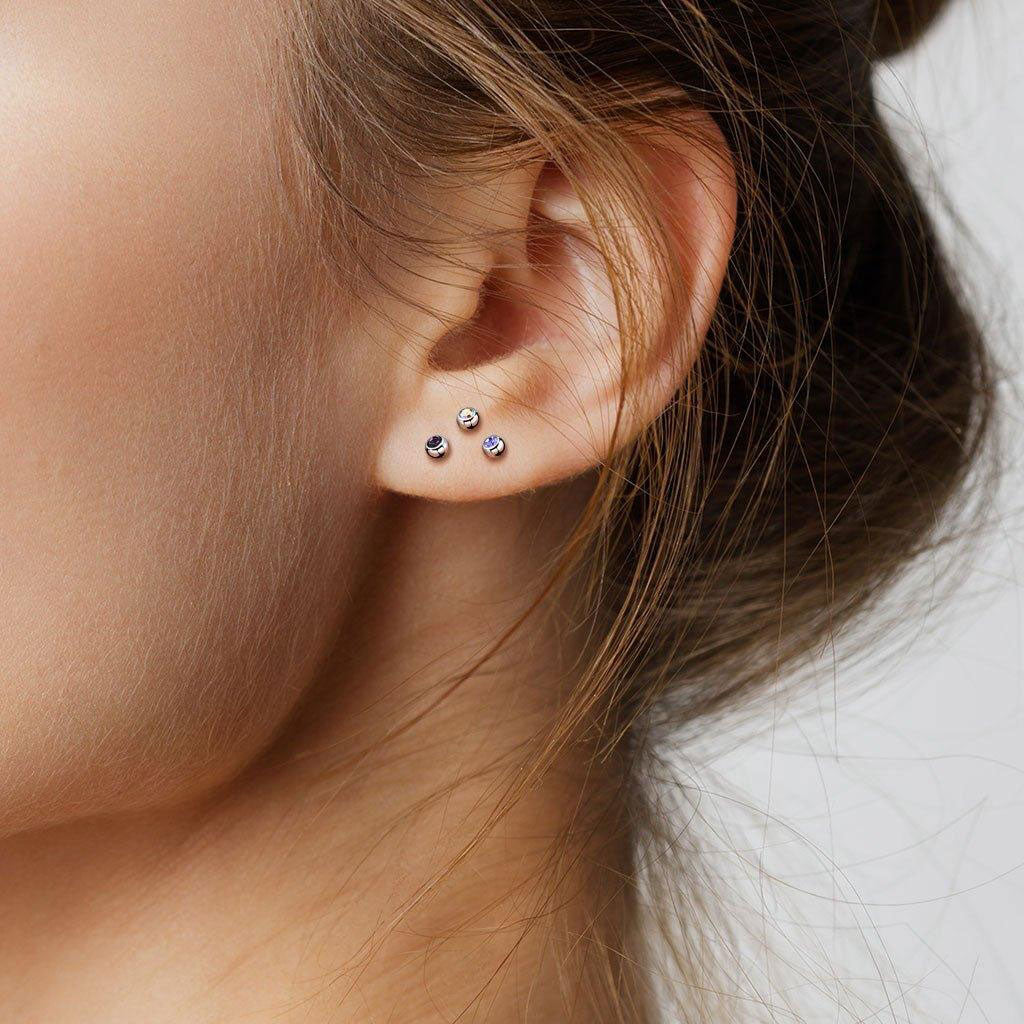Titanium Flat Back Gem Body Jewellery in Black. Labret, Monroe, Tragus and Cartilage Earrings.