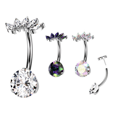 Titanium Threadless Marquise Topper Belly Bar