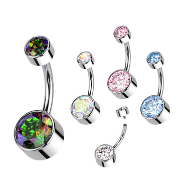 Titanium Internally Threaded Flat Gem Belly Rings