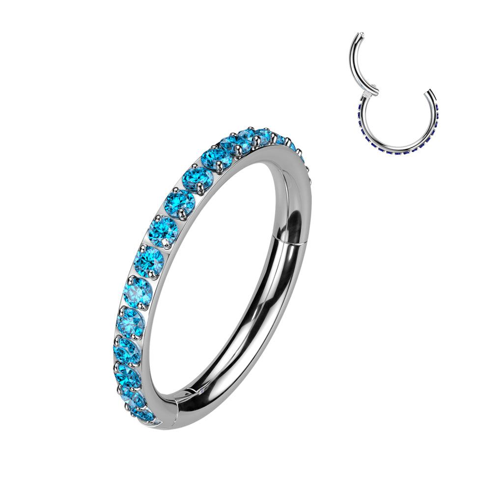 Titanium Seamless Hinged Clicker Hoop with SIDE Round Gem Pave