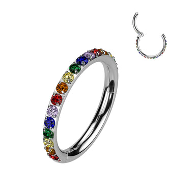 Titanium Seamless Hinged Clicker Hoop with SIDE Round Gem Pave