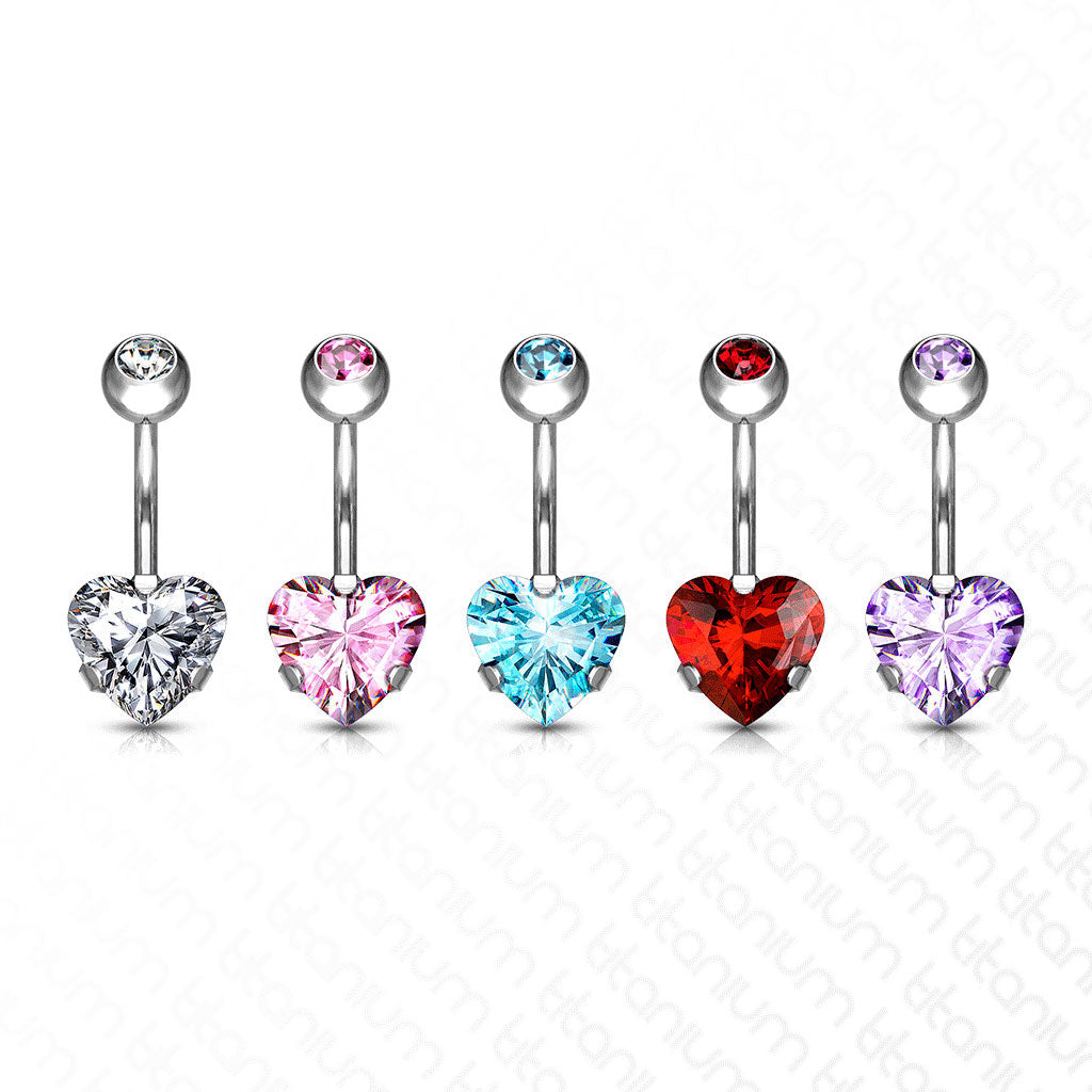 Titanium Heart Solitaire Belly Rings