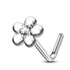 Marguerite Daisy L-Shape Nose Ring in 14K White Gold